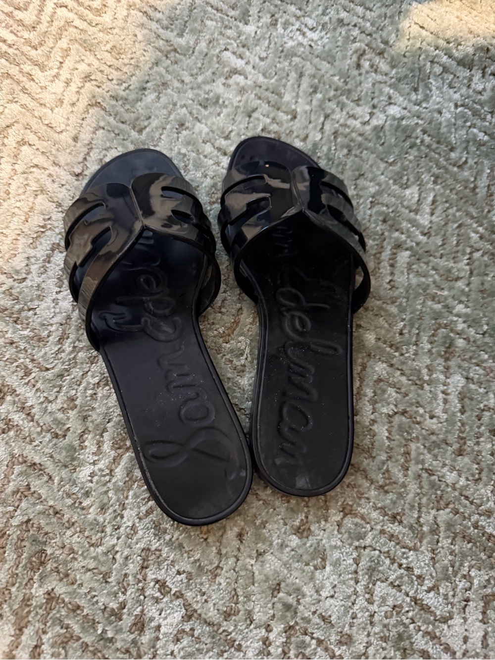 Sam Edelman Black Patent Slide Sandals for Women - Glossy Open-Toe Slides